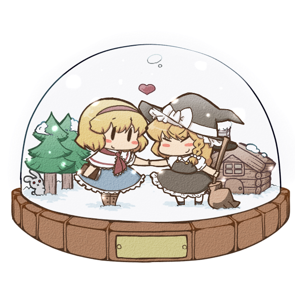 alice_margatroid, blush_stickers, bunny, chibi, heart, kirisame_marisa, multiple_girls, nura_(oaaaaaa)