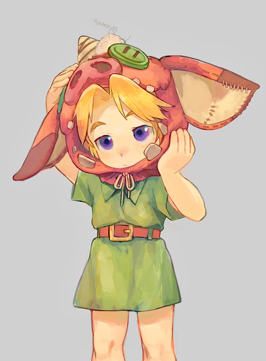 1boy, animal_hat, belt, blonde_hair, child, closed_mouth, cowboy_shot, facing_viewer