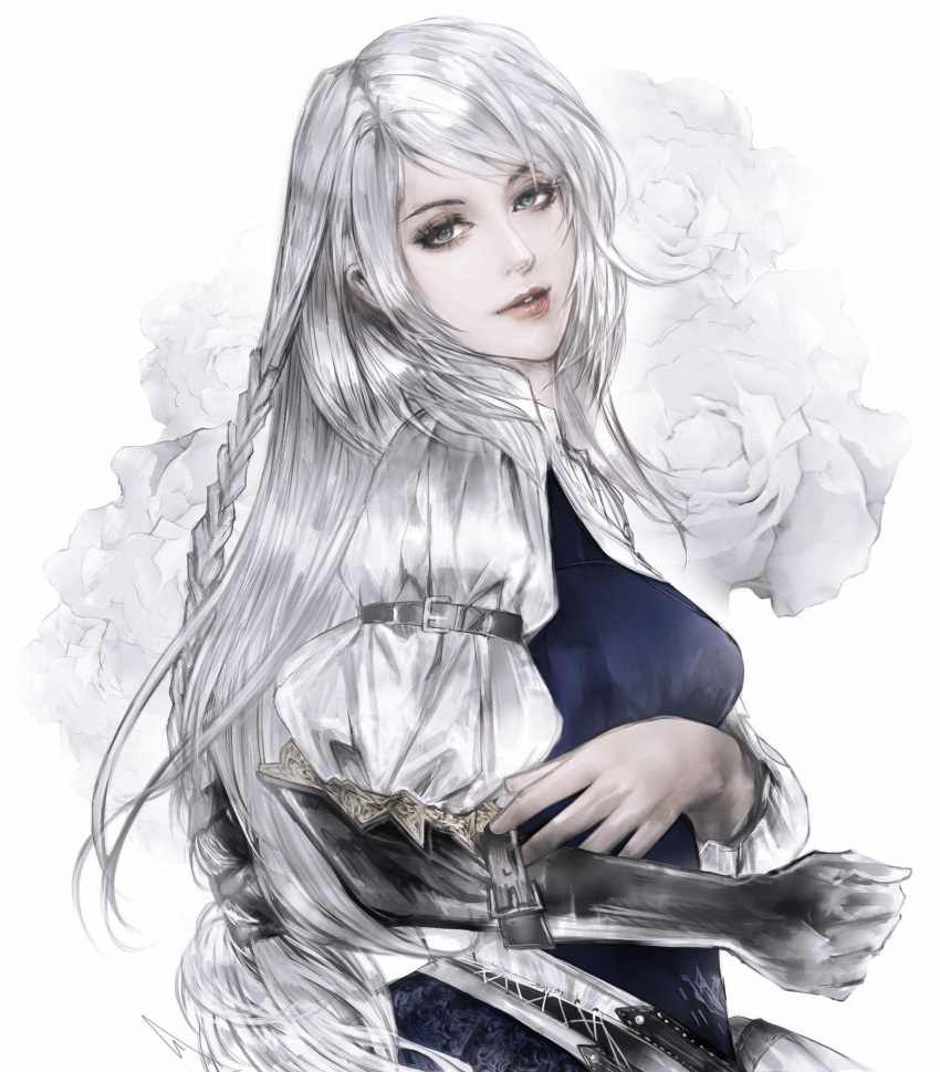 1girl, black_gloves, blue_eyes, blue_vest, braid, final_fantasy, final_fantasy_xvi, flower