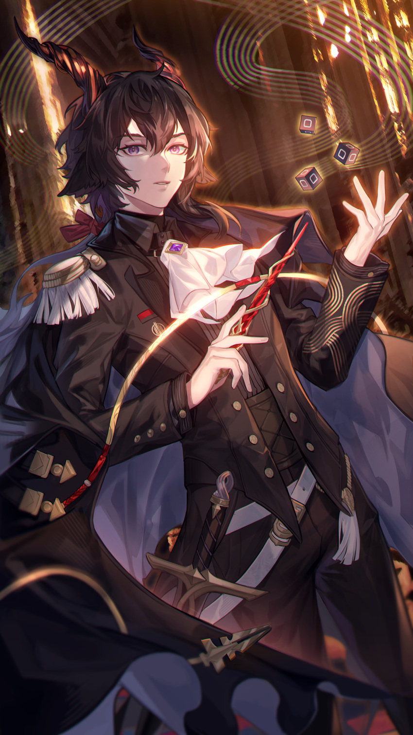 1boy, absurdres, animal_ears, arknights, ascot, black_hair, black_jacket, black_pants