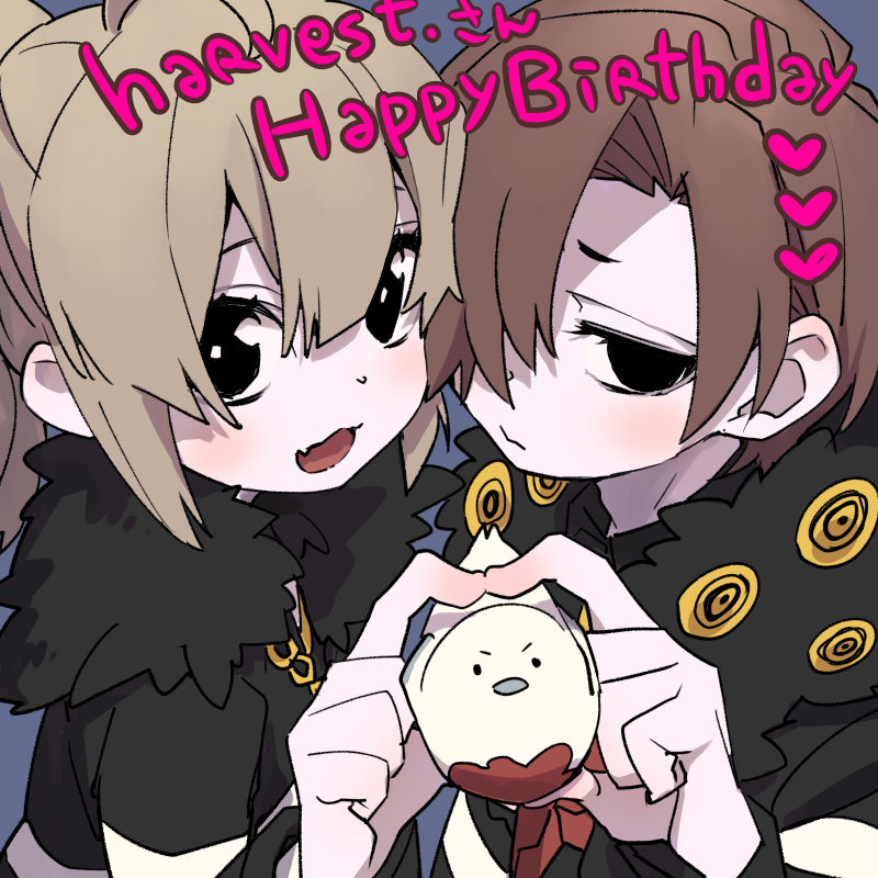 1boy, 1girl, bird, black_eyes, black_jacket, blue_background, brown_hair, closed_mouth