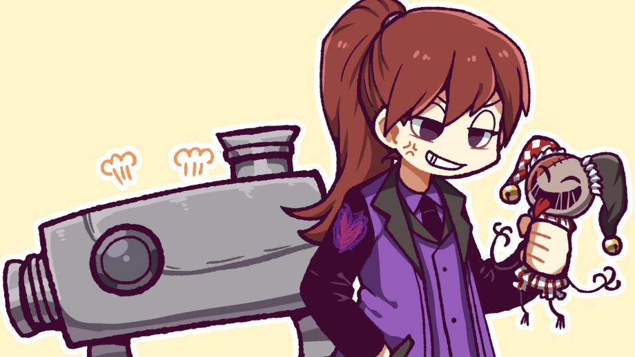1girl, =3, anger_vein, black_eyes, black_necktie, black_sleeves, brown_hair, coat