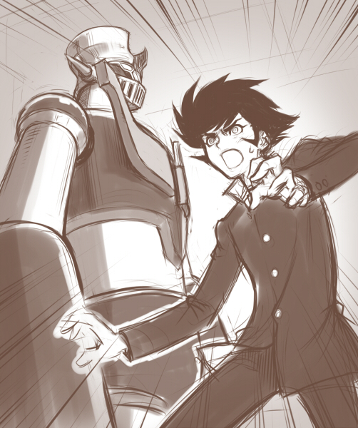 bad_id, brown, kabuto_kouji, mazinger_z, mazinger_z_(mecha), mecha, monochrome, oldschool