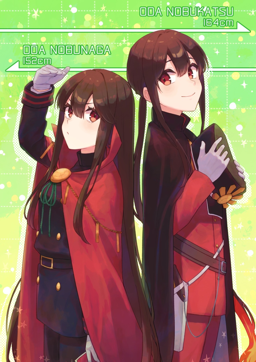 1boy, 1girl, black_cape, black_hair, black_headwear, cape, fate/grand_order, fate_(series)