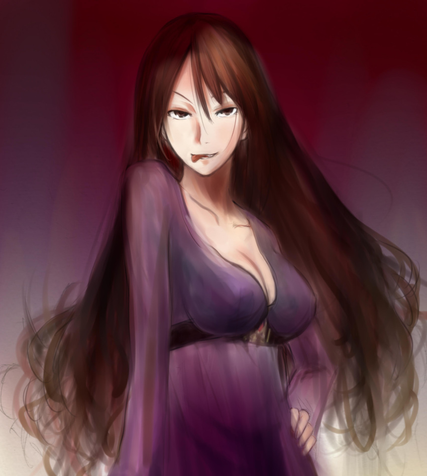 brown_eyes, brown_hair, carlos_(artist), carlos_toshiki, dress, face, hand_on_hip, highres