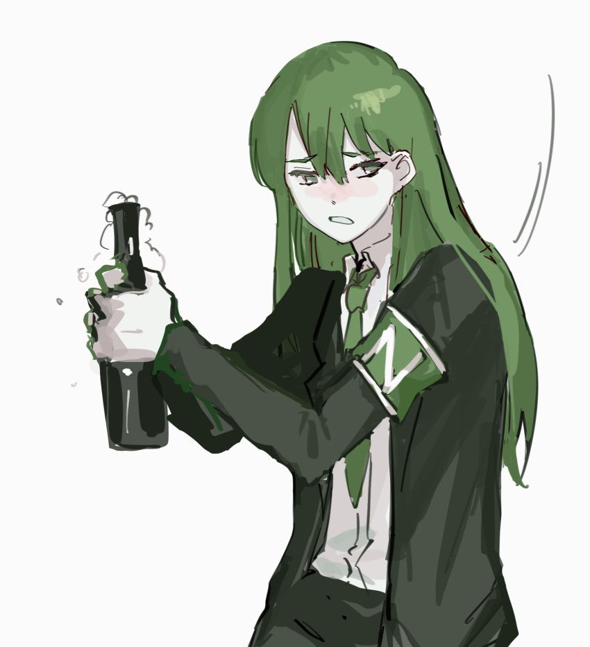 1boy, armband, beer_bottle, black_jacket, black_pants, blush, bottle, choroi_amachori