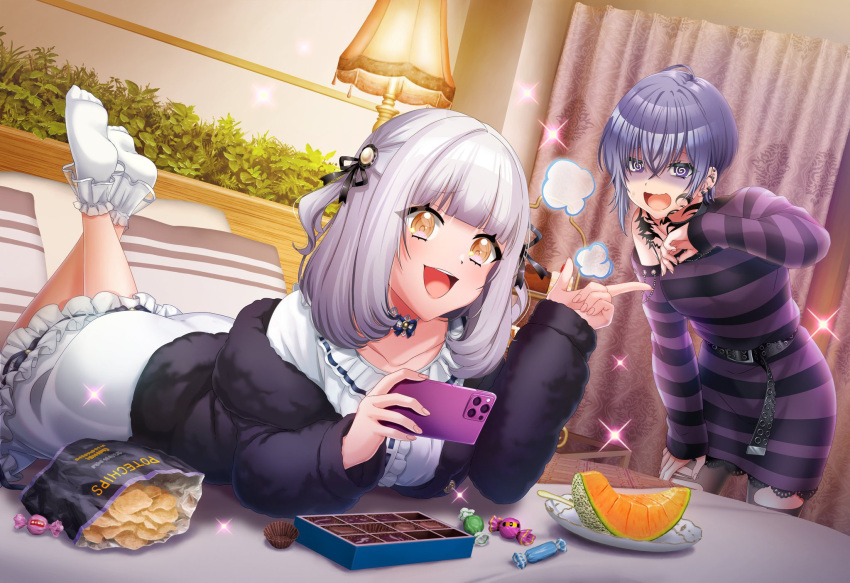 d4dj, dress, elsie_(d4dj), short_hair, smile, white_hair, yellow_eyes