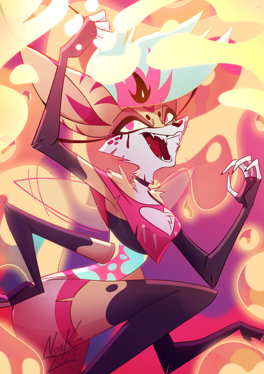 1girl, absurdres, akuma_nemui, animal_ears, beelzebub_(helluva_boss), elbow_gloves, extra_arms, fennec_fox