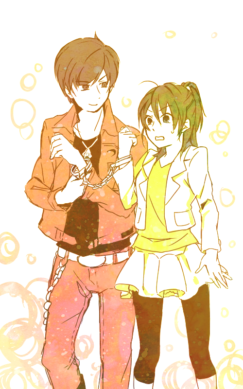 1boy, 1girl, bad_id, bad_pixiv_id, handcuffs, kamen_rider, kamen_rider_w, leggings