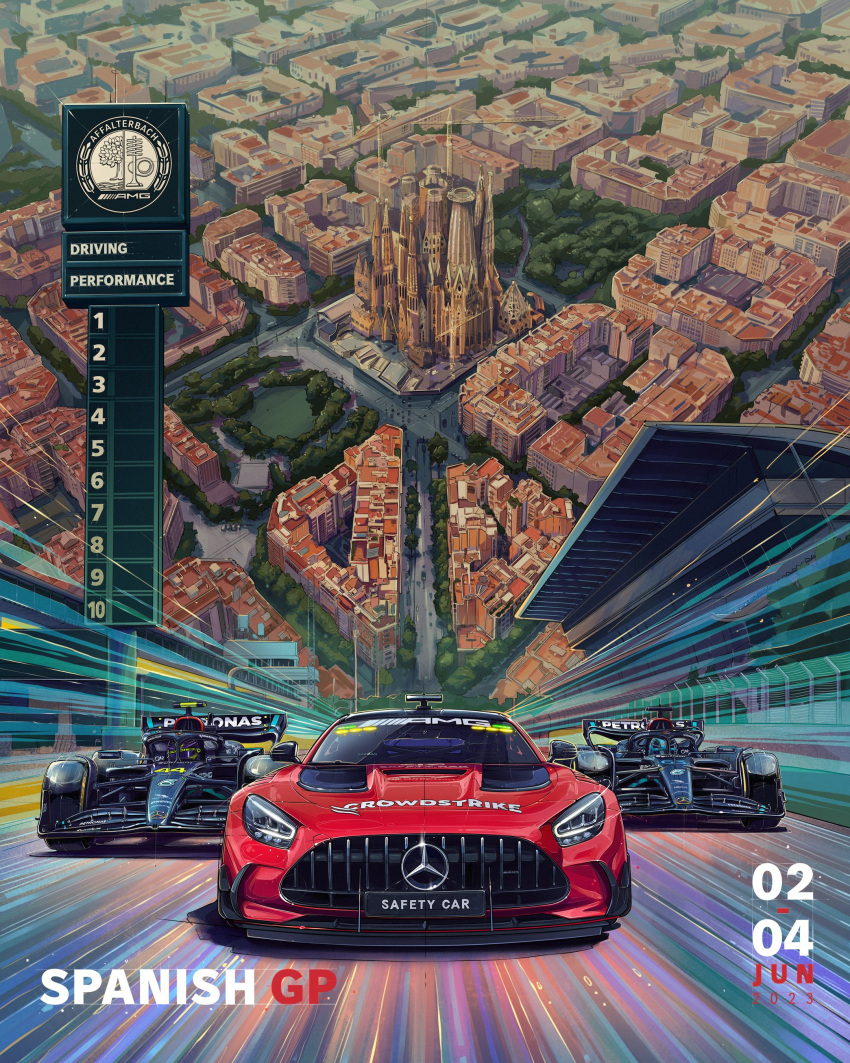 2023, 2boys, absurdres, andrew_mytro, barcelona, car, formula_one, george_russell