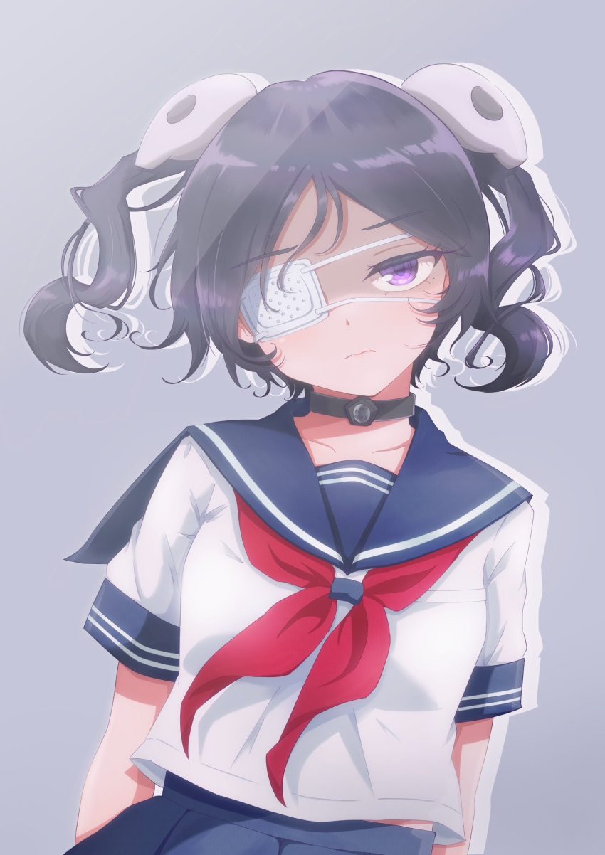 1girl, artist_request, black_hair, breasts, choker, eyepatch, highres, looking_at_viewer