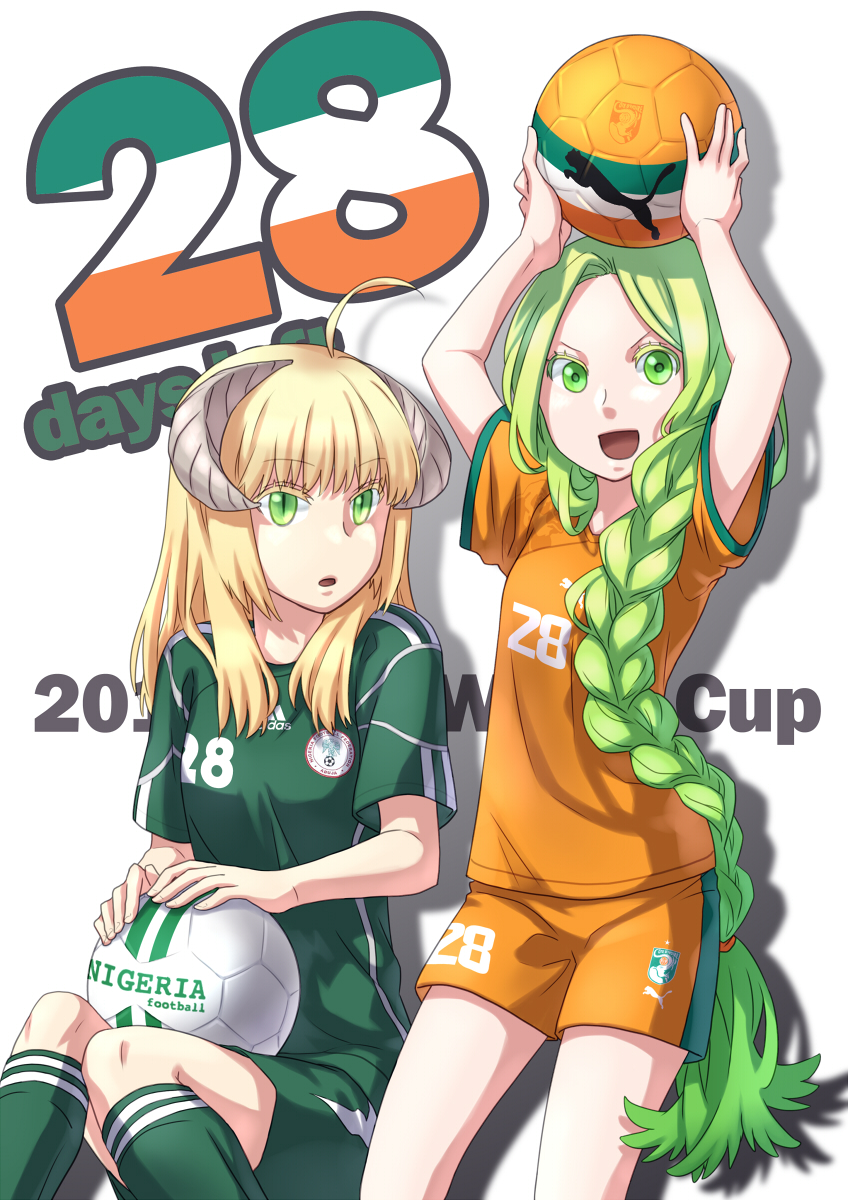 ahoge, ball, bliss_(artist), blonde_hair, braid, cote_d'ivoire, green_eyes, green_hair