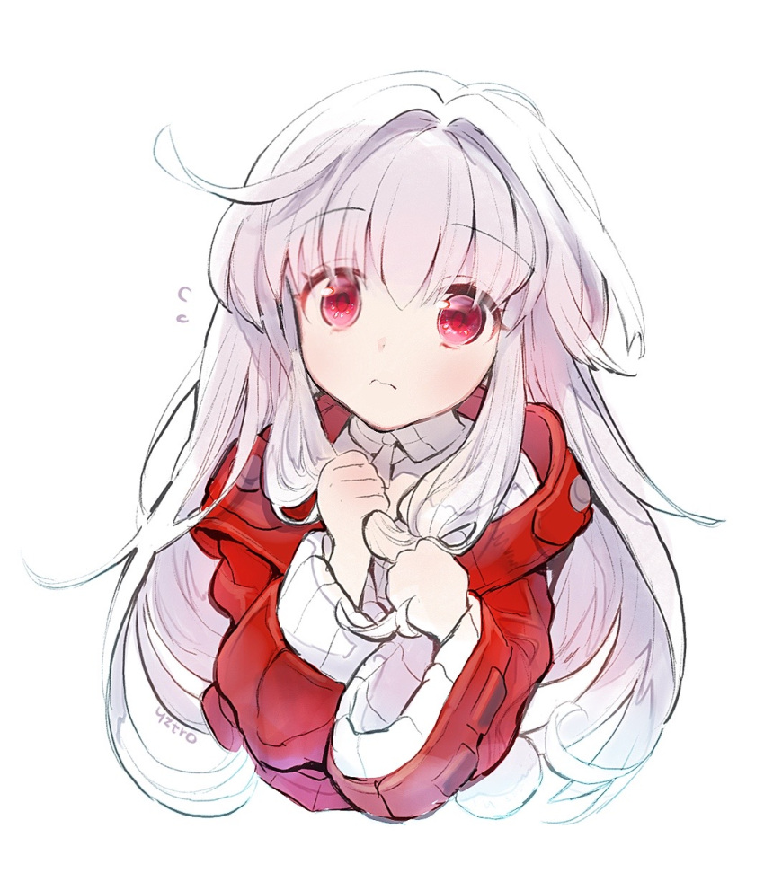 1girl, blush, clara_(honkai:_star_rail), closed_mouth, highres, holding, holding_hair, honkai:_star_rail