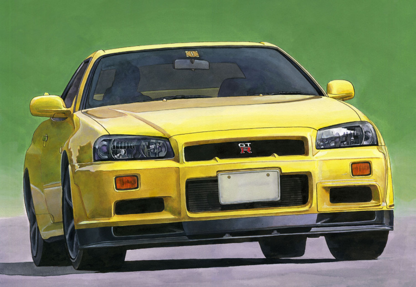 ape_(logo1113), car, driving, green_background, license_plate, motor_vehicle, nissan, nissan_skyline