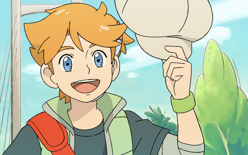 1boy, blue_eyes, goshogawara_elm, green_wristband, hat, holding, holding_clothes, holding_hat