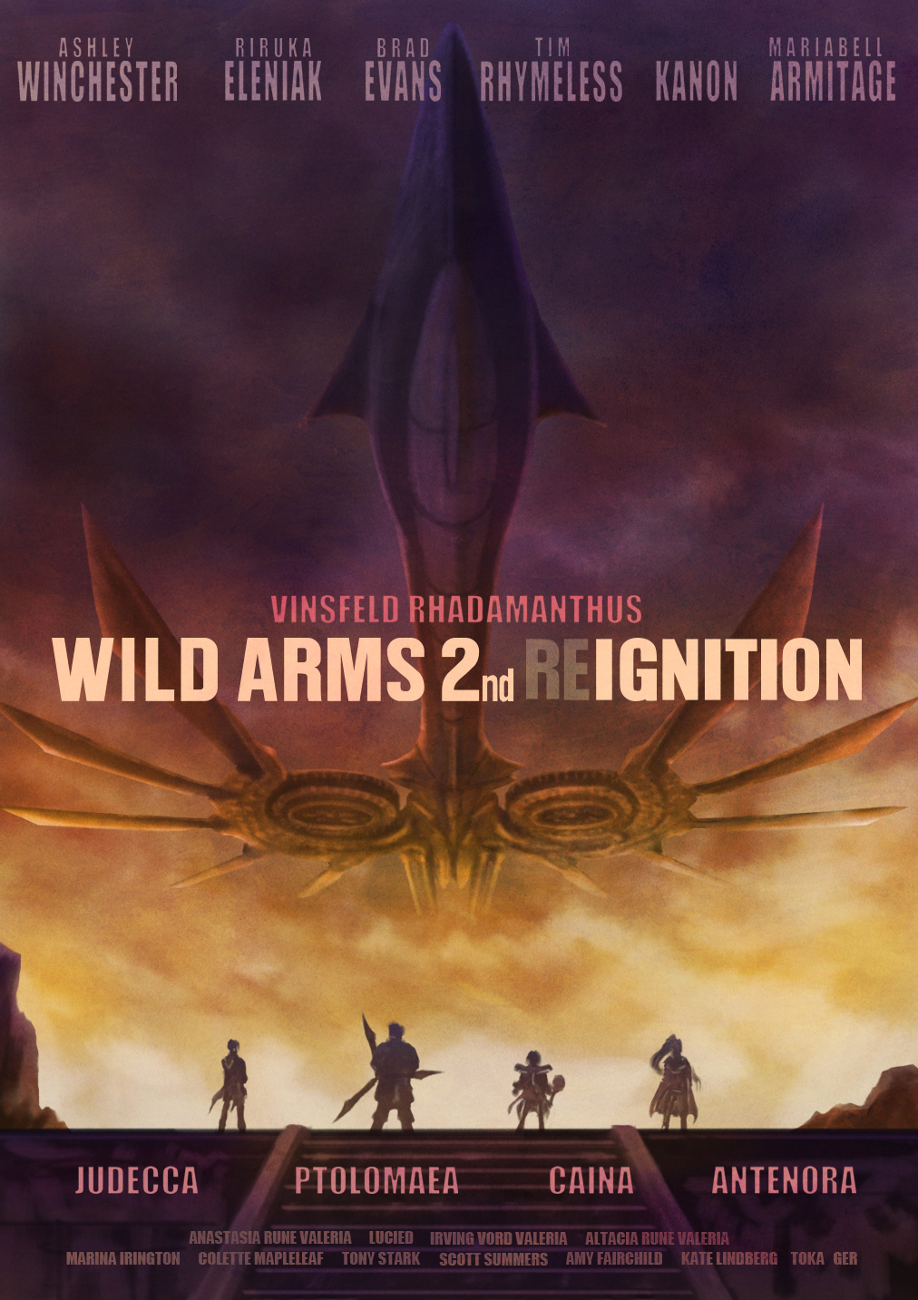 3boys, aircraft, airship, antenora_victoria, caina_(wild_arms), cape, character_name, coat