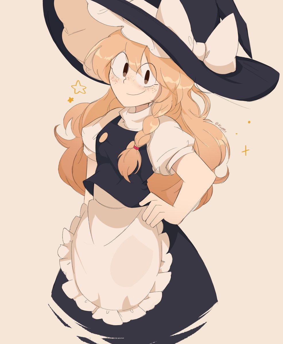 1girl, apron, black_headwear, blonde_hair, bow, braid, hat, hat_bow