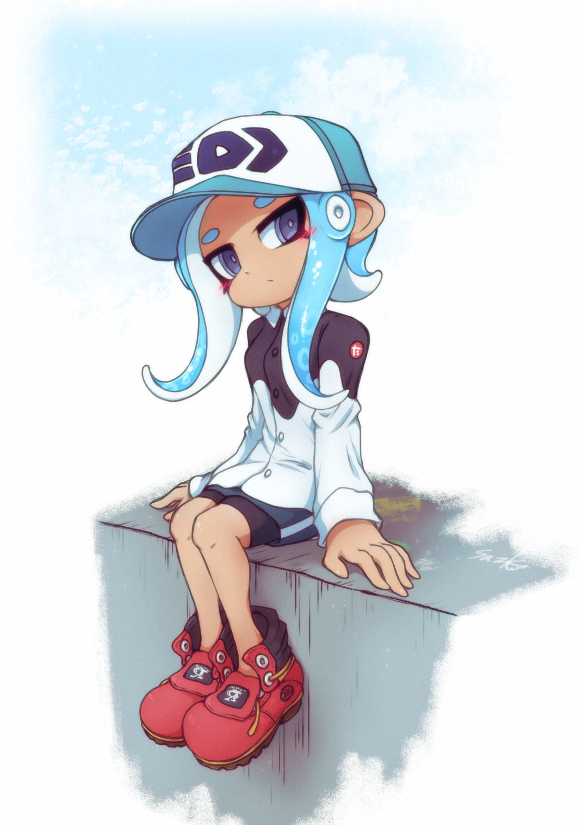 1girl, baseball_cap, bike_shorts, bike_shorts_under_shorts, black_shorts, blush, buttons, grey_eyes