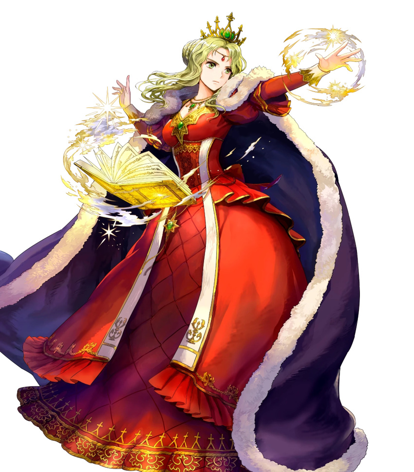 1girl, asatani_tomoyo, blonde_hair, book, breasts, cape, closed_mouth, crown