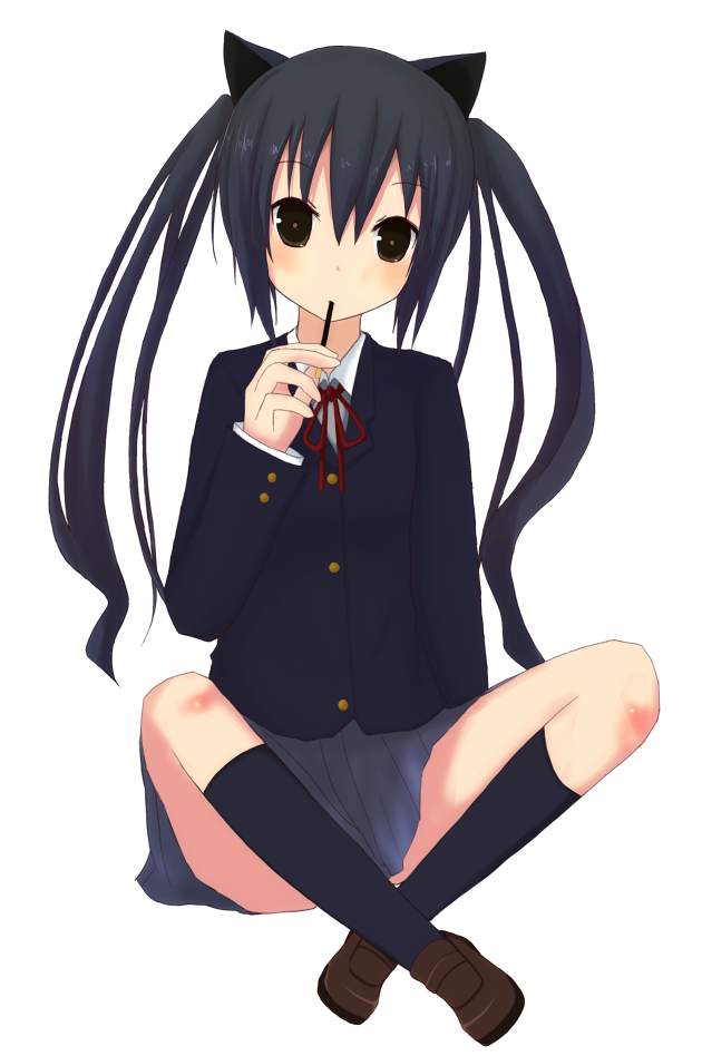 bad_id, black_hair, brown_eyes, cat_ears, coop_(coupon123), indian_style, k-on!, long_hair