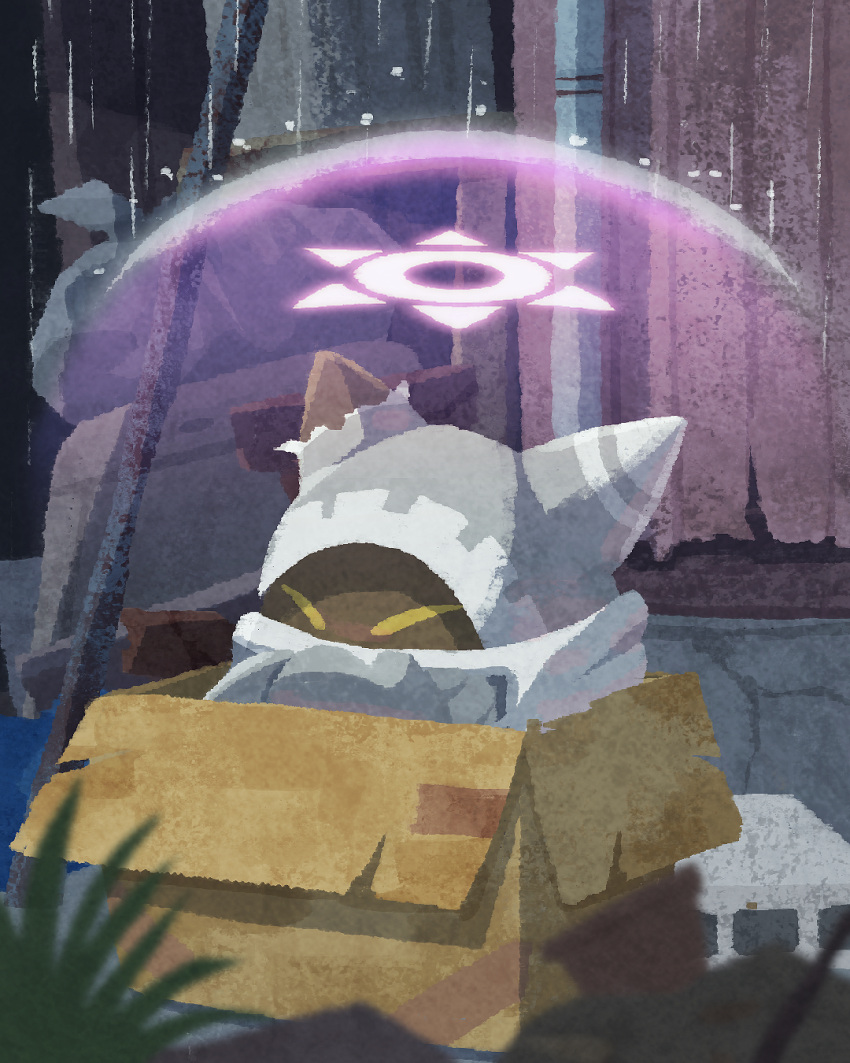 1boy, box, brick, cardboard_box, closed_eyes, gloves, grass, highres