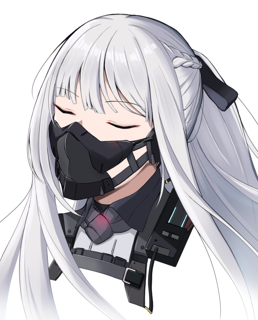 1girl, ak-12_(girls'_frontline), black_mask, black_ribbon, blunt_bangs, braid, citrus7763, closed_eyes