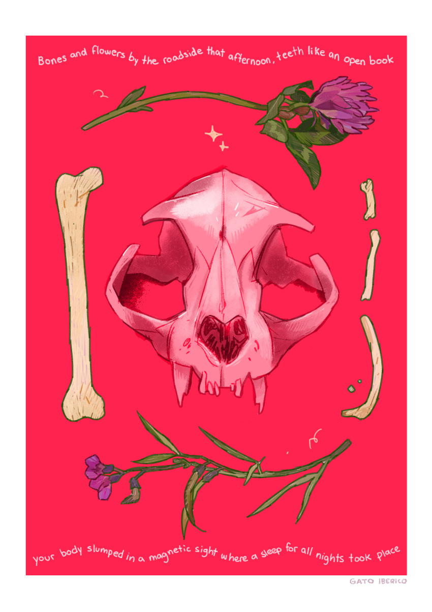 animal_skull, artist_name, bone, commentary, english_commentary, english_text, flower, gatoiberico