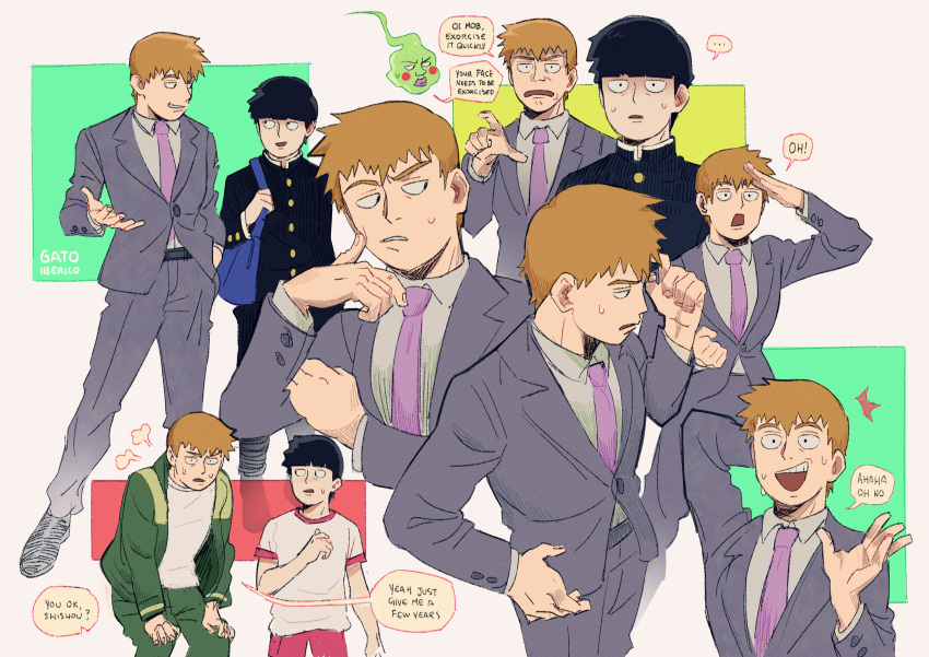 ..., 2boys, bag, black_hair, blonde_hair, buttons, commentary, ekubo_(mob_psycho_100)