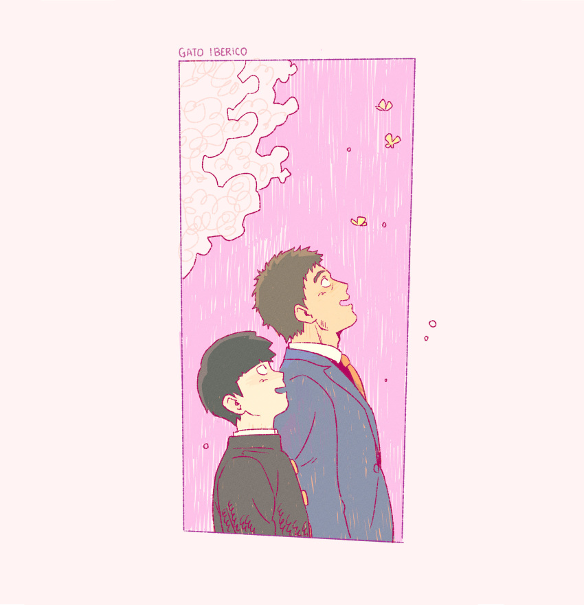 2boys, artist_name, black_hair, brown_hair, commentary, english_commentary, from_side, gakuran
