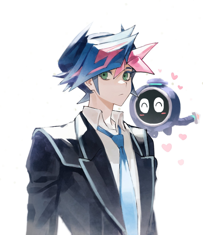 1boy, ^_^, blazer, blue_necktie, closed_eyes, collared_shirt, duel_monster, fujiki_yuusaku