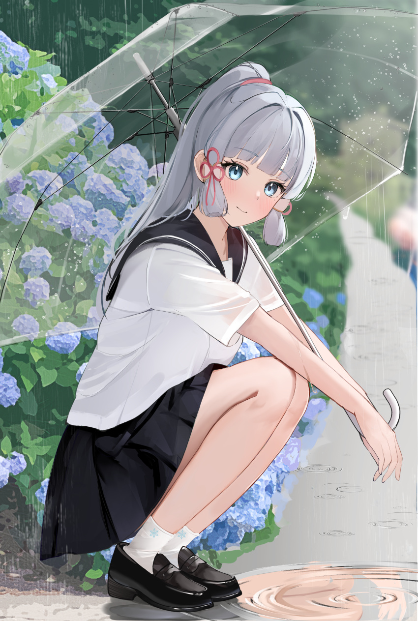 1girl, absurdres, alternate_costume, black_footwear, black_sailor_collar, black_serafuku, black_skirt, blue_eyes