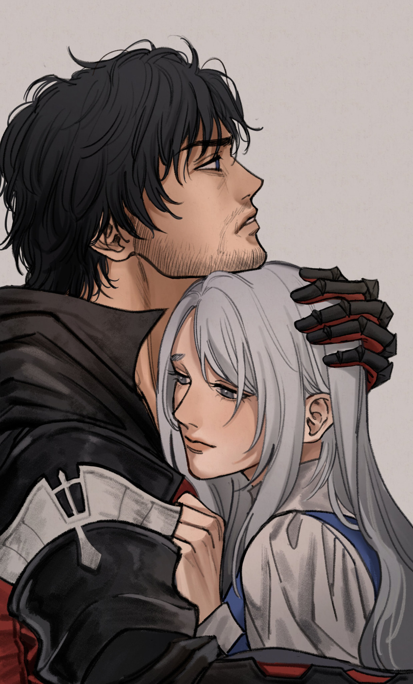 1boy, 1girl, absurdres, black_hair, blue_eyes, blue_vest, clive_rosfield, couple