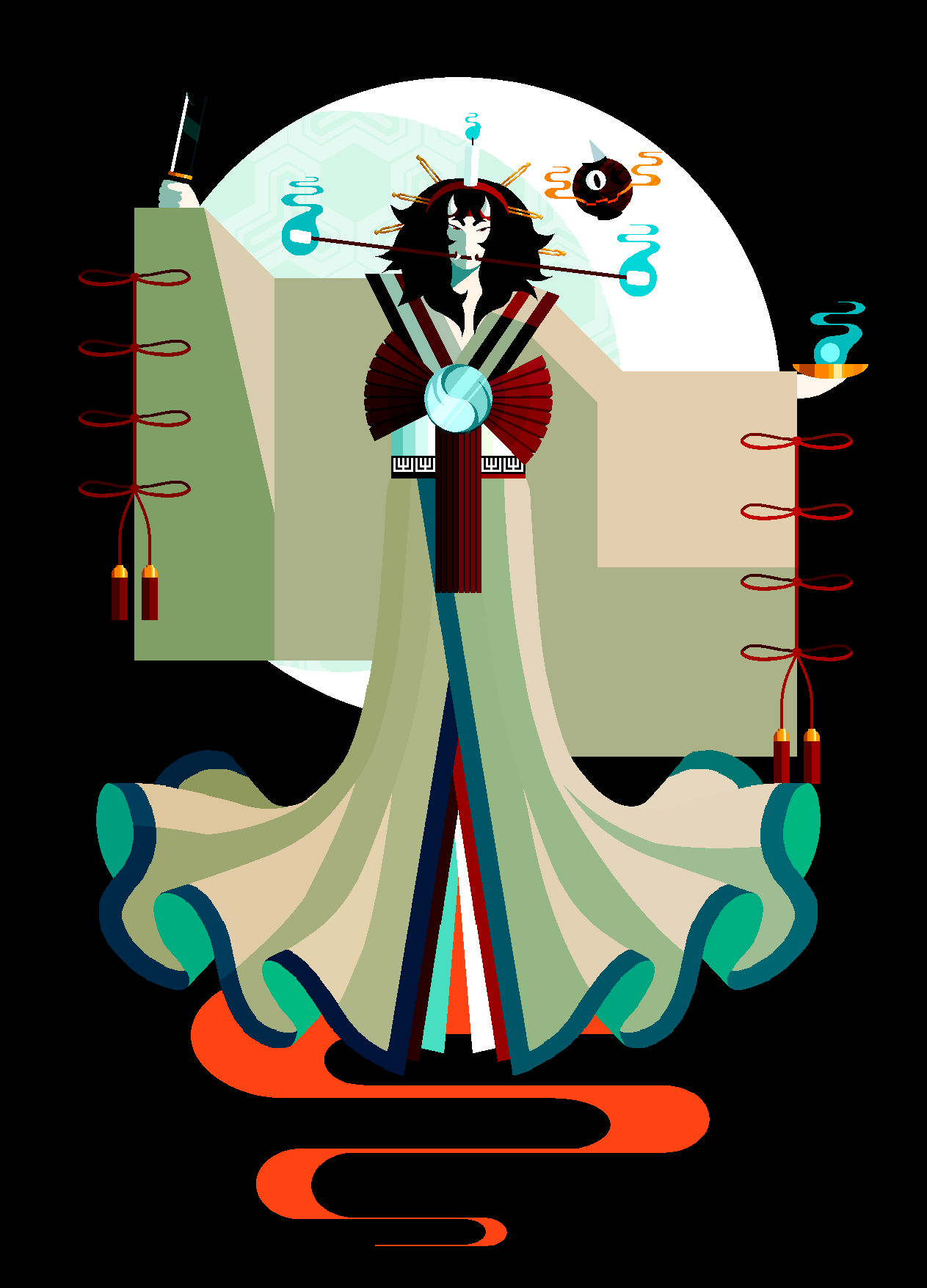 androgynous, black_hair, brilliant_pagoda_or_haze_castle, broken, broken_sword, broken_weapon, burabura, candle