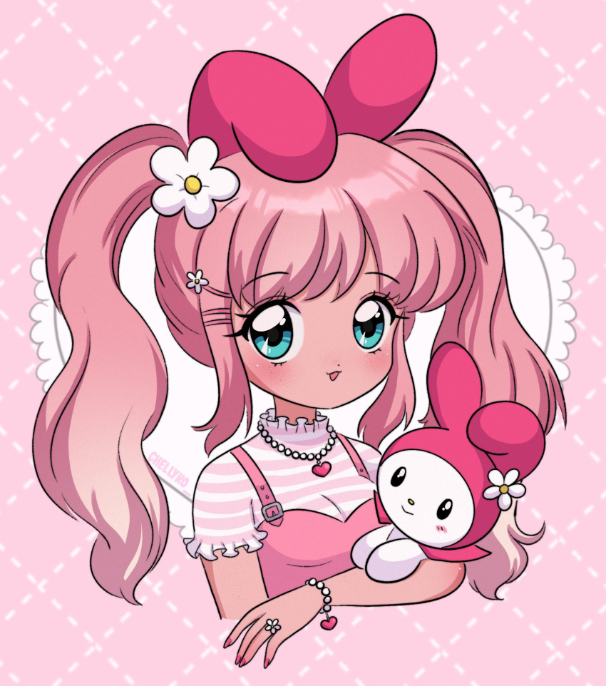1990s_(style), 1girl, :3, blue_eyes, blush, bracelet, breasts, character_doll