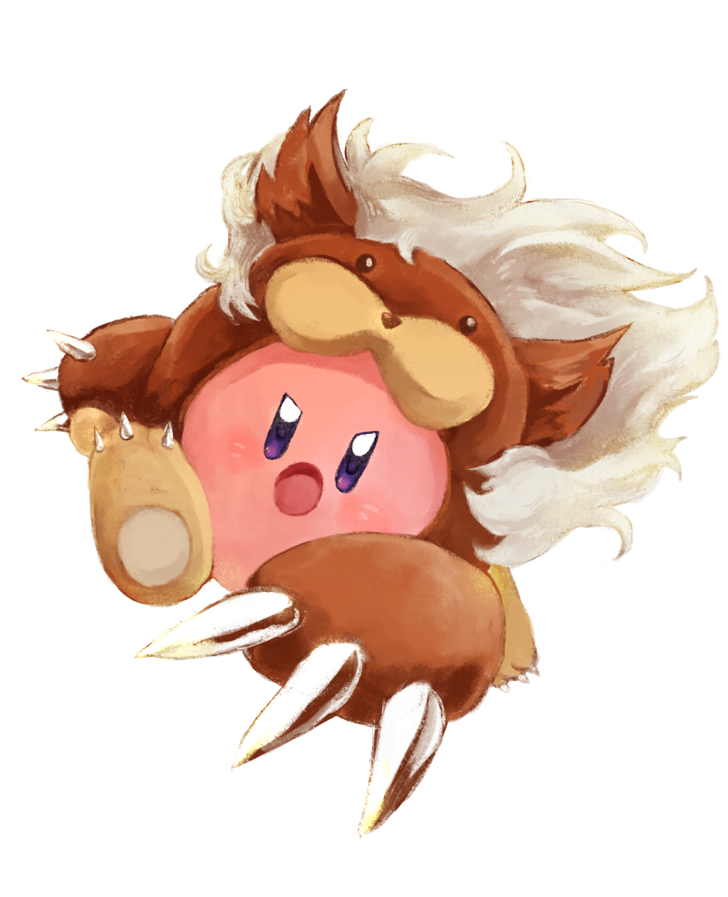animal_costume, animal_feet, animal_hands, animal_kirby, bright_pupils, brown_fur, claws, facial_mark