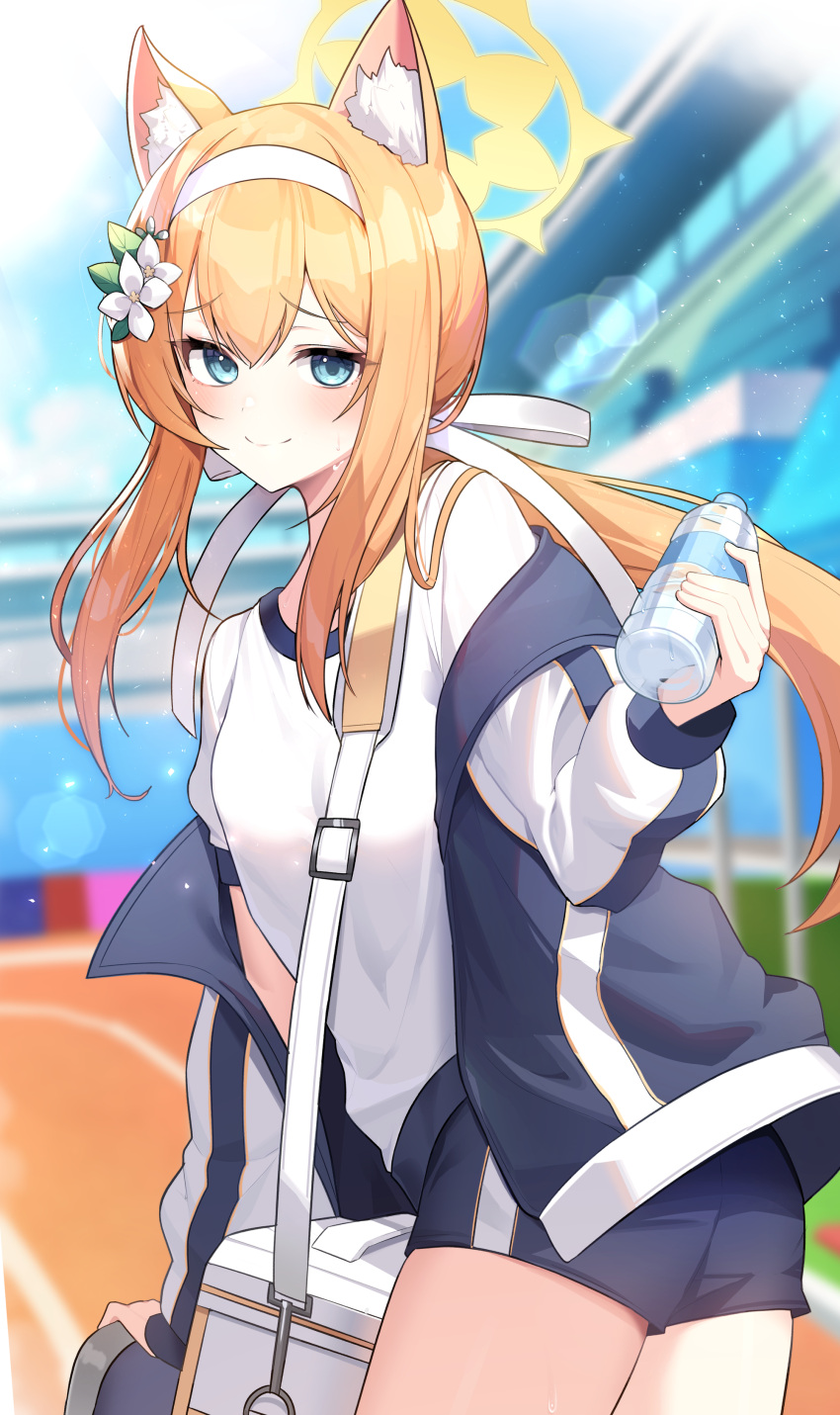 1girl, absurdres, animal_ear_fluff, animal_ears, bag, blue_archive, blue_collar, blue_eyes