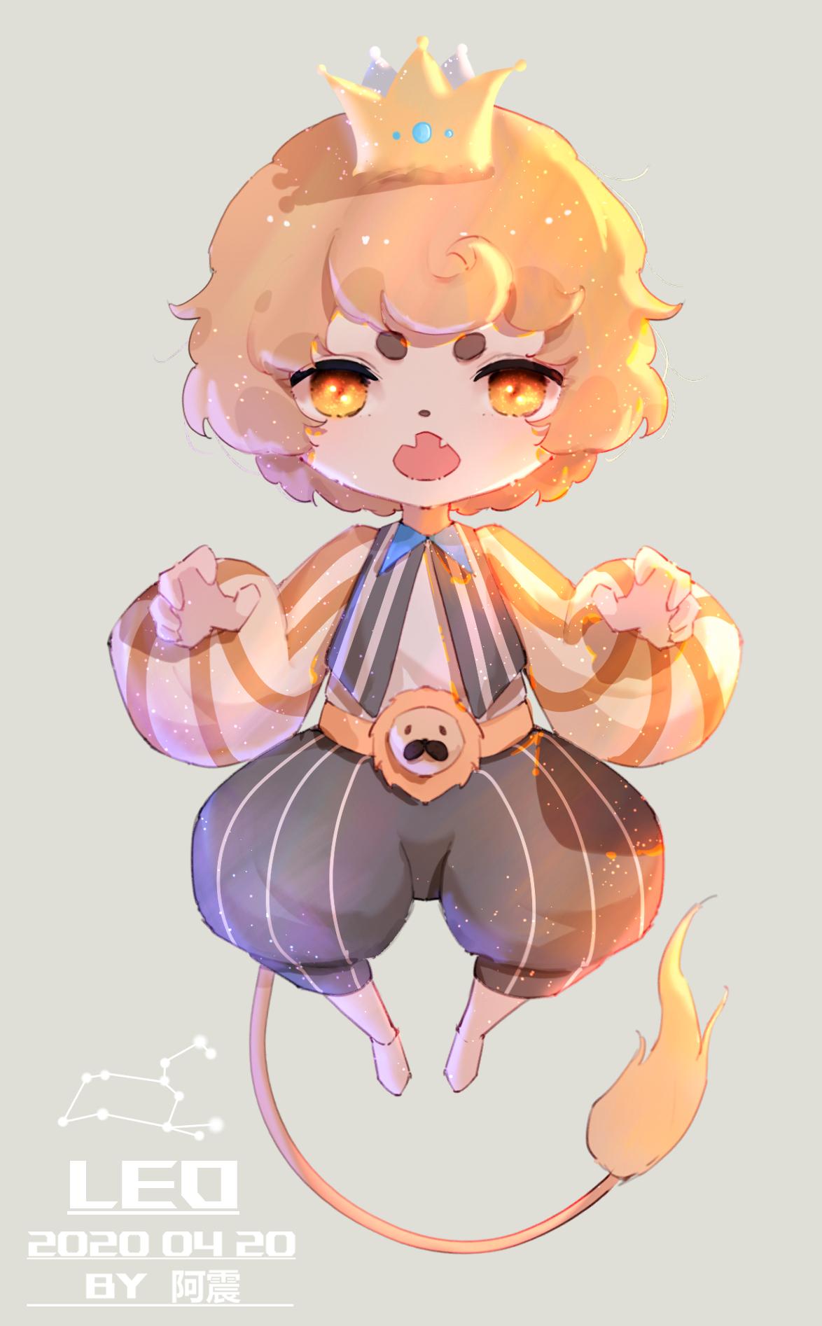 1boy, artist_name, black_pants, black_vest, blonde_hair, chibi, claw_pose, crown