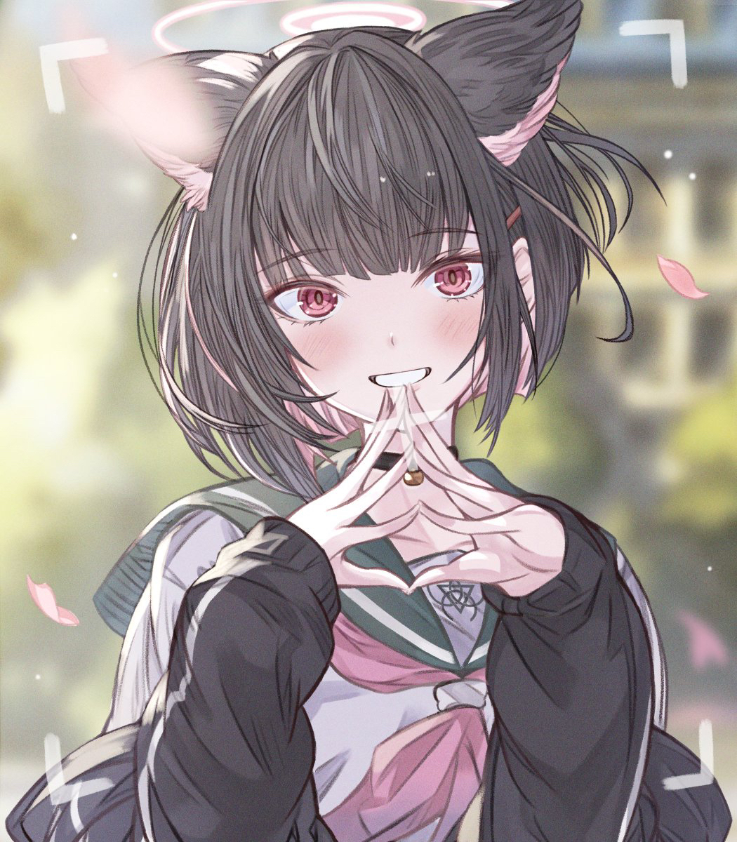 1girl, animal_ears, arutoria_(187497382), black_choker, black_hair, black_jacket, blue_archive, blurry