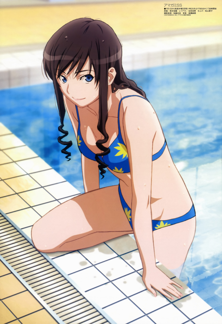 amagami, bikini, black_hair, blue_eyes, highres, megami, morishima_haruka, official_art