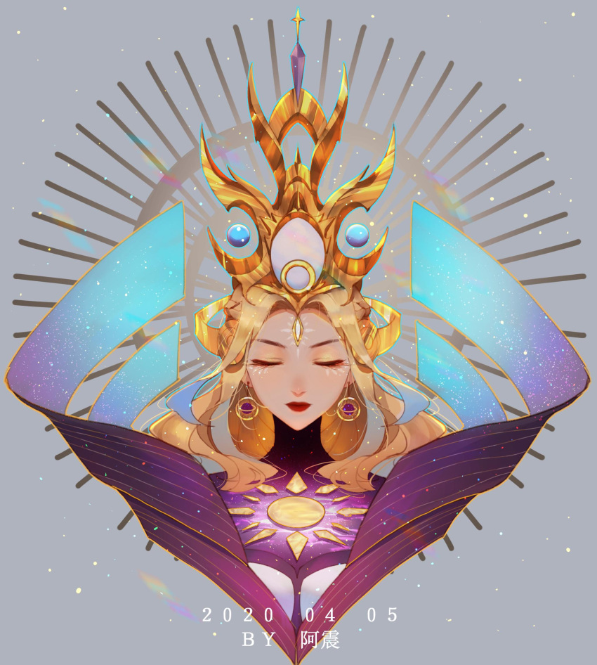 1girl, artist_name, blonde_hair, closed_eyes, closed_mouth, cropped_head, dated, earrings