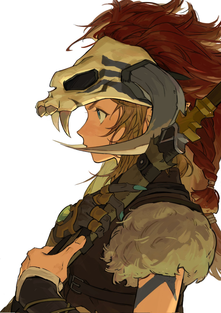 1boy, barbarian_set_(zelda), blonde_hair, fingernails, from_side, fur_trim, gem, grey_nails