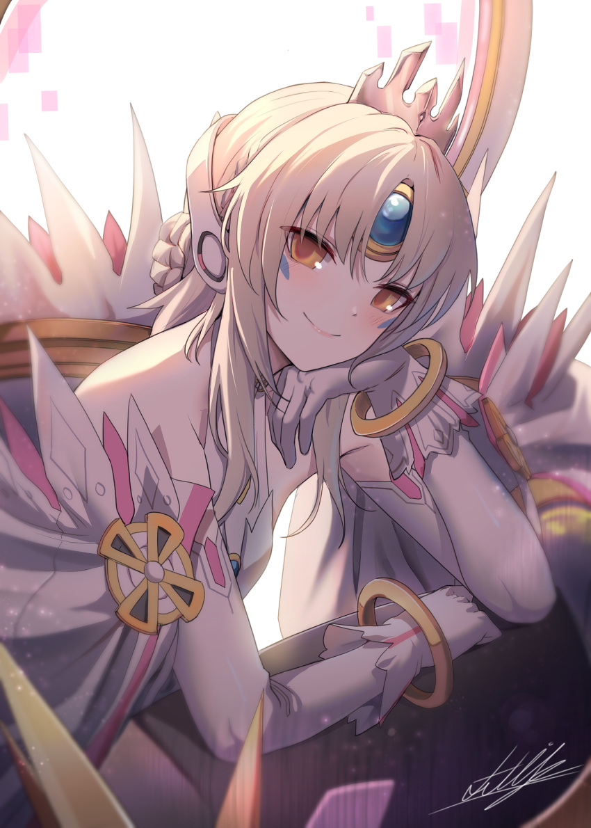 1girl, bangle, bare_shoulders, bracelet, braid, chest_jewel, code:_esencia_(elsword), detached_sleeves