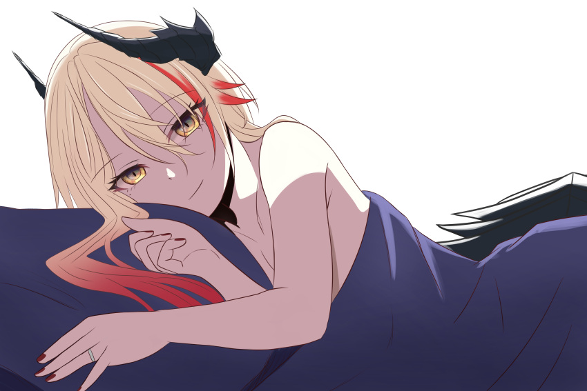1girl, absurdres, bed, canvas_sensei, dragon_girl, dragon_horns, dragon_tail, highres