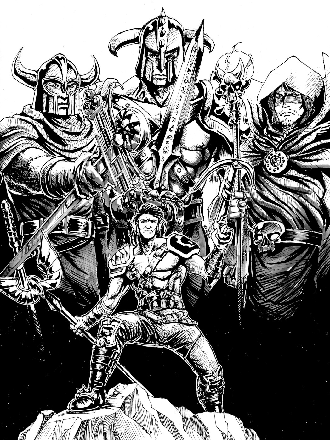 4boys, armor, baratus_(hexen), belt, bloodscourge_(hexen), boots, clenched_teeth, cloak