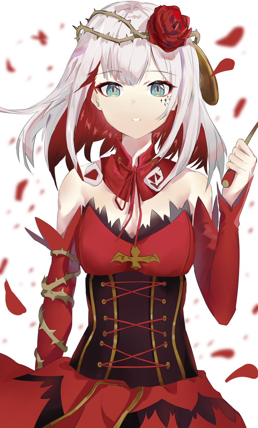 1girl, absurdres, aqua_eyes, baton_(conducting), chinese_commentary, collar, colored_inner_hair, commentary_request