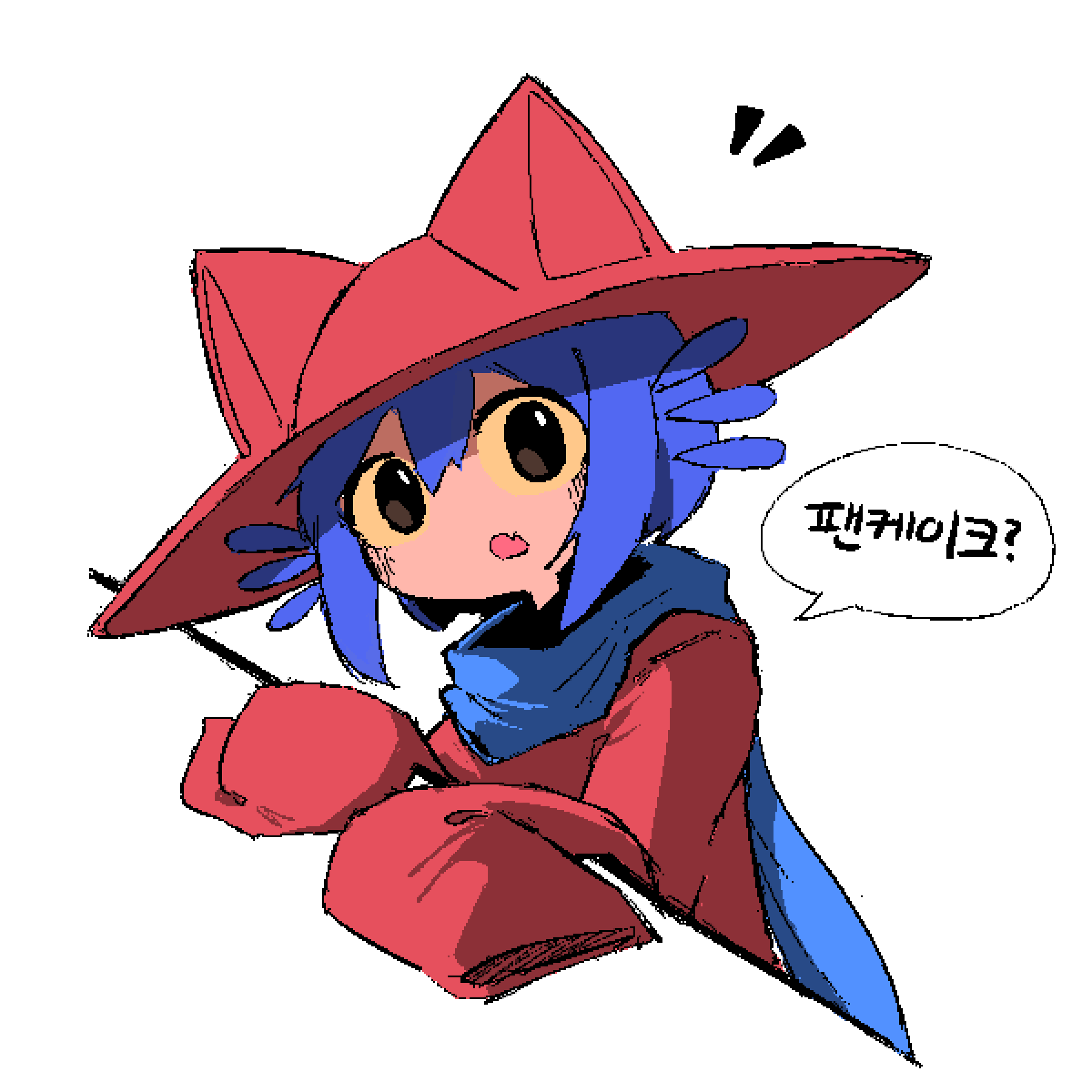 1other, androgynous, animal_ears, animal_hat, blue_hair, blue_scarf, brown_tunic, cat_ears