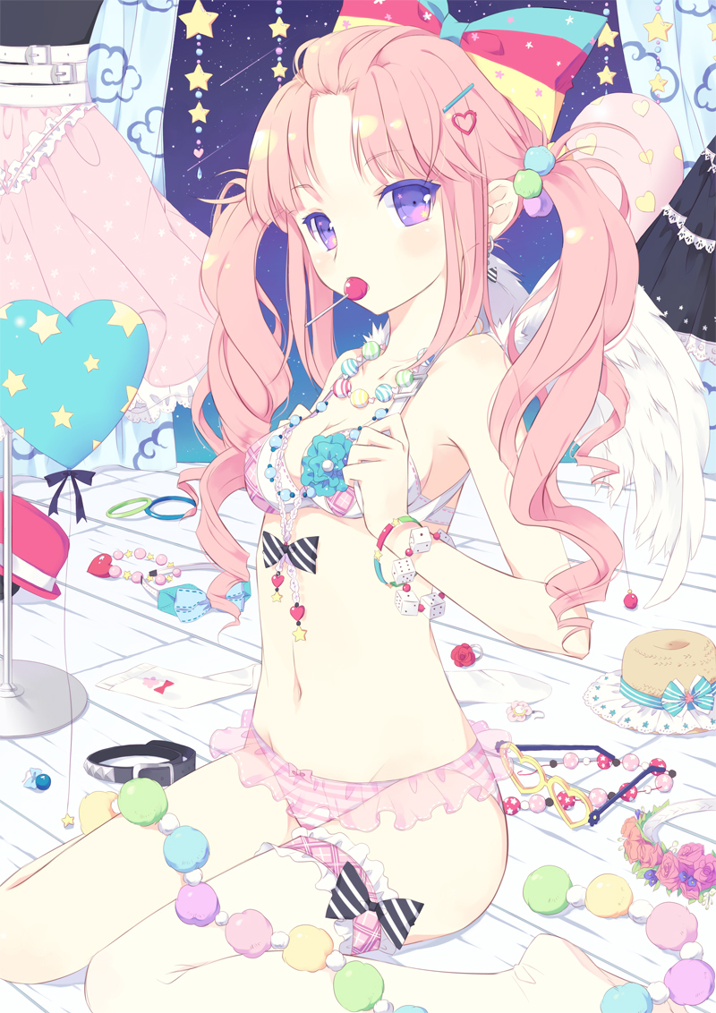 balloon, belt, bow, bra, bracelet, candy, garter_belt, garters