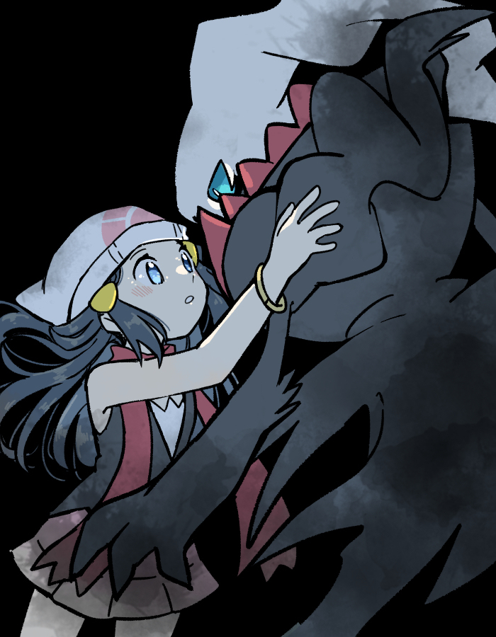 blue_eyes, blue_hair, blue_sclera, bracelet, colored_sclera, darkrai, floating, hat
