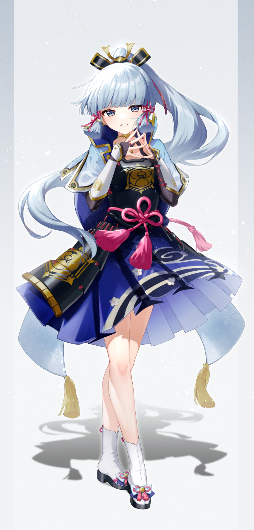 1girl, absurdres, arm_guards, armor, blue_hair, blunt_bangs, blunt_tresses, blush