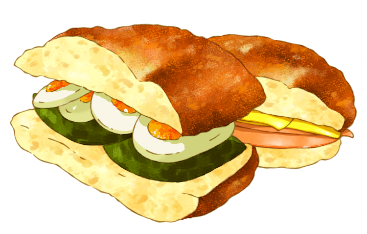 bread, cheese, egg_(food), focaccia, food, food_focus, haboban, meat